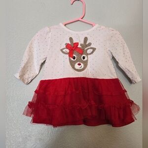 Red Christmas Reindeer Tutu Dress Baby Girl Size 12 Months EUC